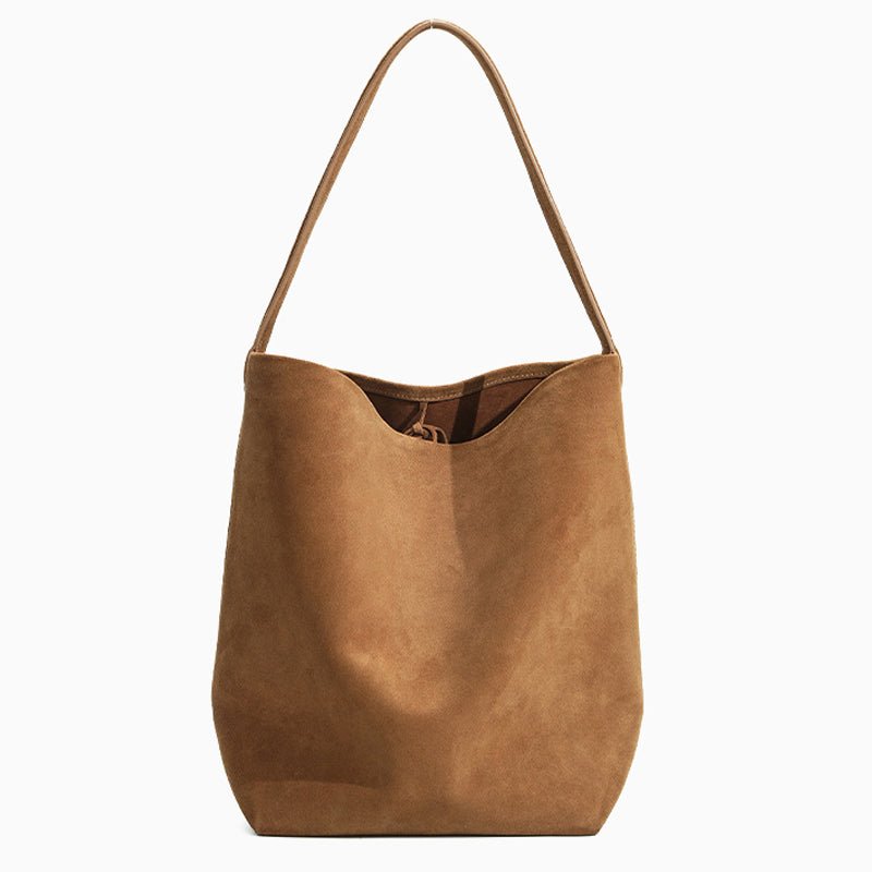 Senna Minimalist Suede Tote Bag – Large Shoulder Bag - in Light Brown | Arvea Bags
