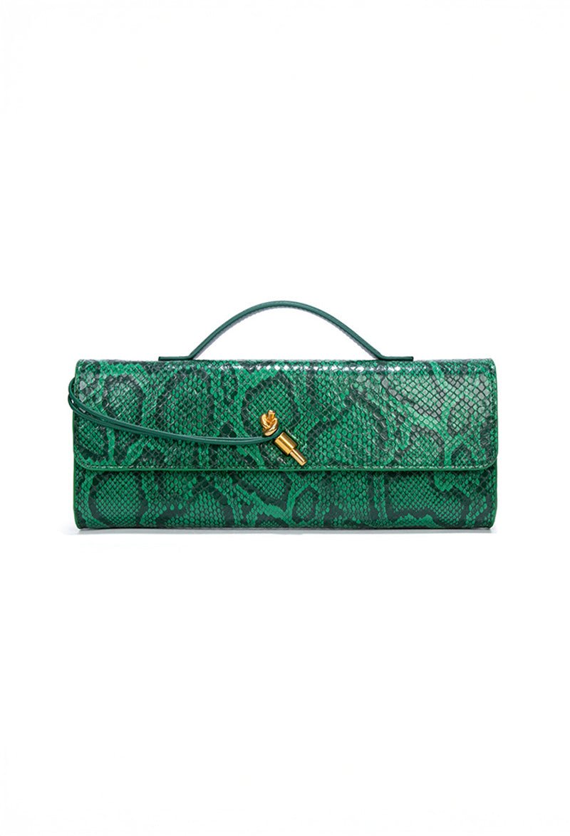 Separhine | Snakeskin Clutch Bag – Faux Leather Evening Bag with Gold Lock - in Green | Arvea Bags