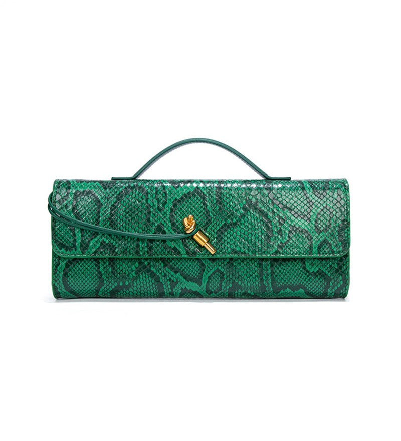 Separhine | Snakeskin Clutch Bag – Faux Leather Evening Bag with Gold Lock - in Green | Arvea Bags