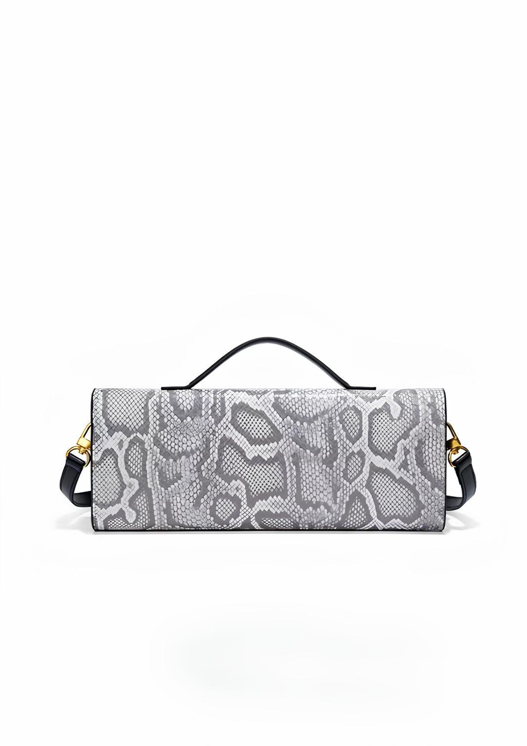 Separhine | Snakeskin Clutch Bag – Faux Leather Evening Bag with Gold Lock - in Light Grey | Arvea Bags