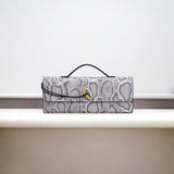 Separhine | Snakeskin Clutch Bag – Faux Leather Evening Bag with Gold Lock - in Light Grey | Arvea Bags