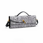 Separhine | Snakeskin Clutch Bag – Faux Leather Evening Bag with Gold Lock - in Light Grey | Arvea Bags