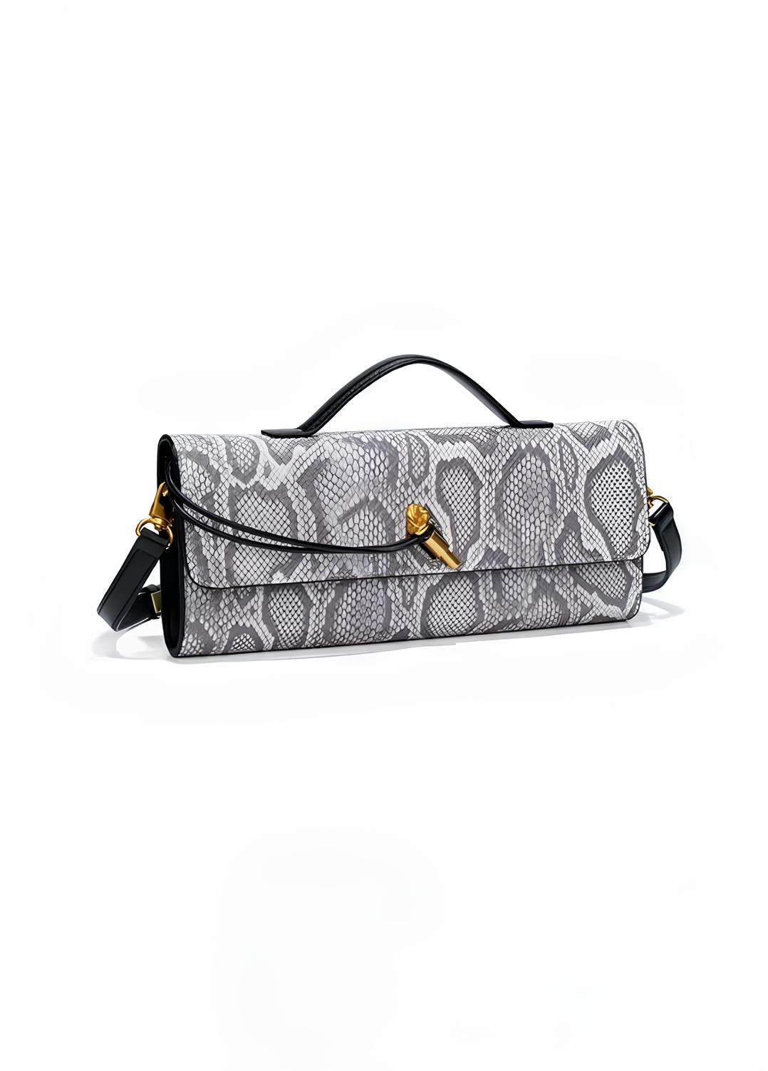 Separhine | Snakeskin Clutch Bag – Faux Leather Evening Bag with Gold Lock - in Light Grey | Arvea Bags