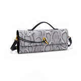 Separhine | Snakeskin Clutch Bag – Faux Leather Evening Bag with Gold Lock - in Light Grey | Arvea Bags