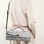 Separhine | Snakeskin Clutch Bag – Faux Leather Evening Bag with Gold Lock - in Light Grey | Arvea Bags