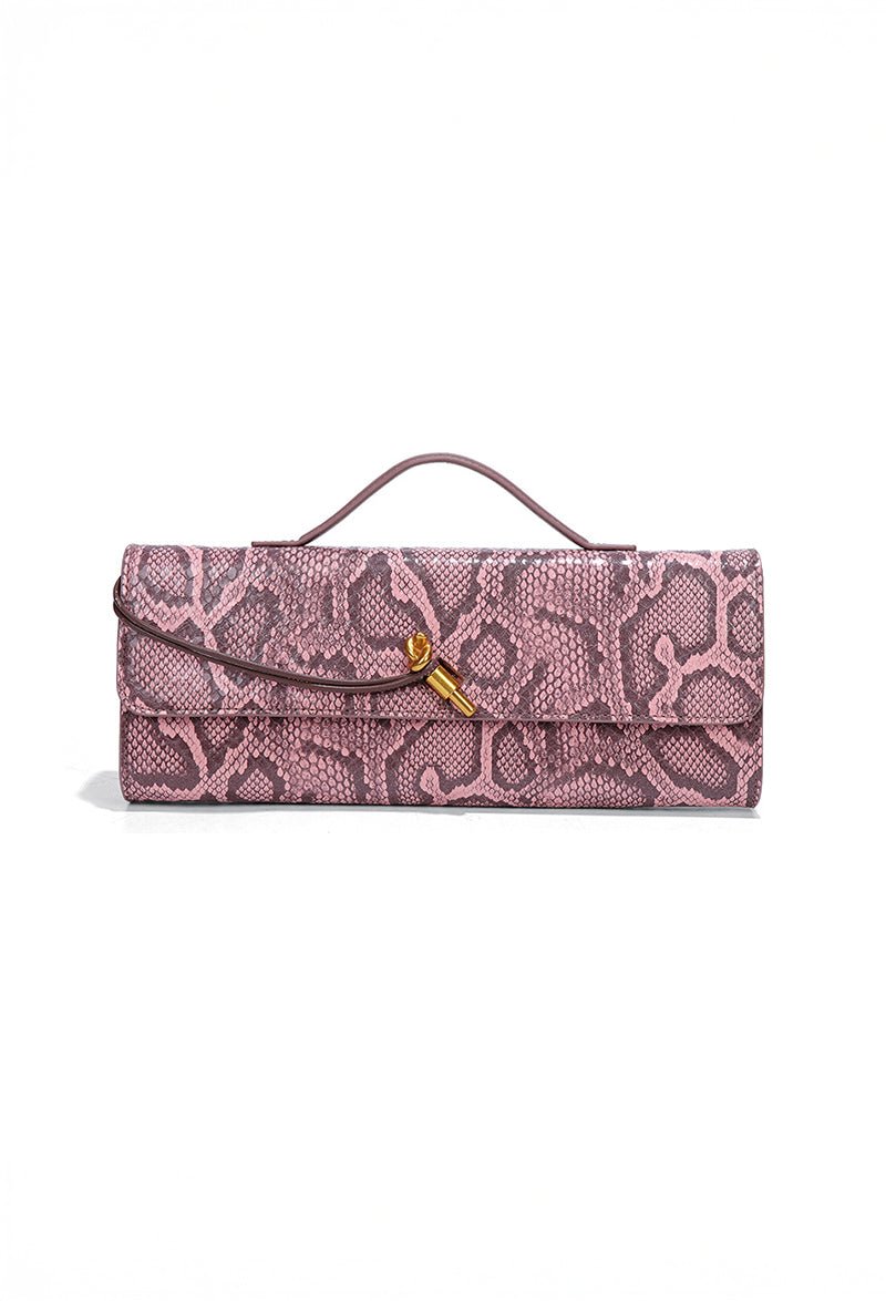 Separhine | Snakeskin Clutch Bag – Faux Leather Evening Bag with Gold Lock - in Light Pink | Arvea Bags