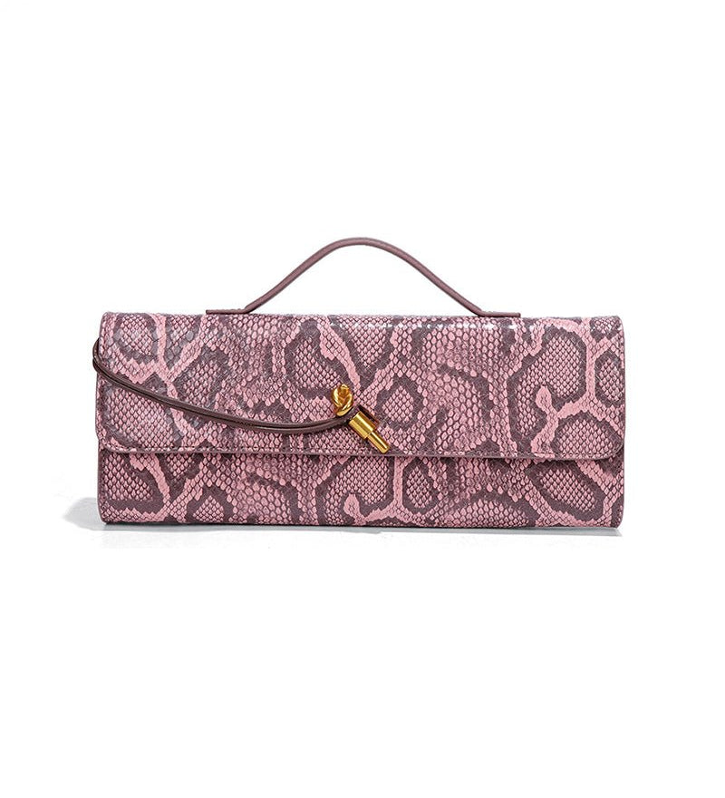 Separhine | Snakeskin Clutch Bag – Faux Leather Evening Bag with Gold Lock - in Light Pink | Arvea Bags