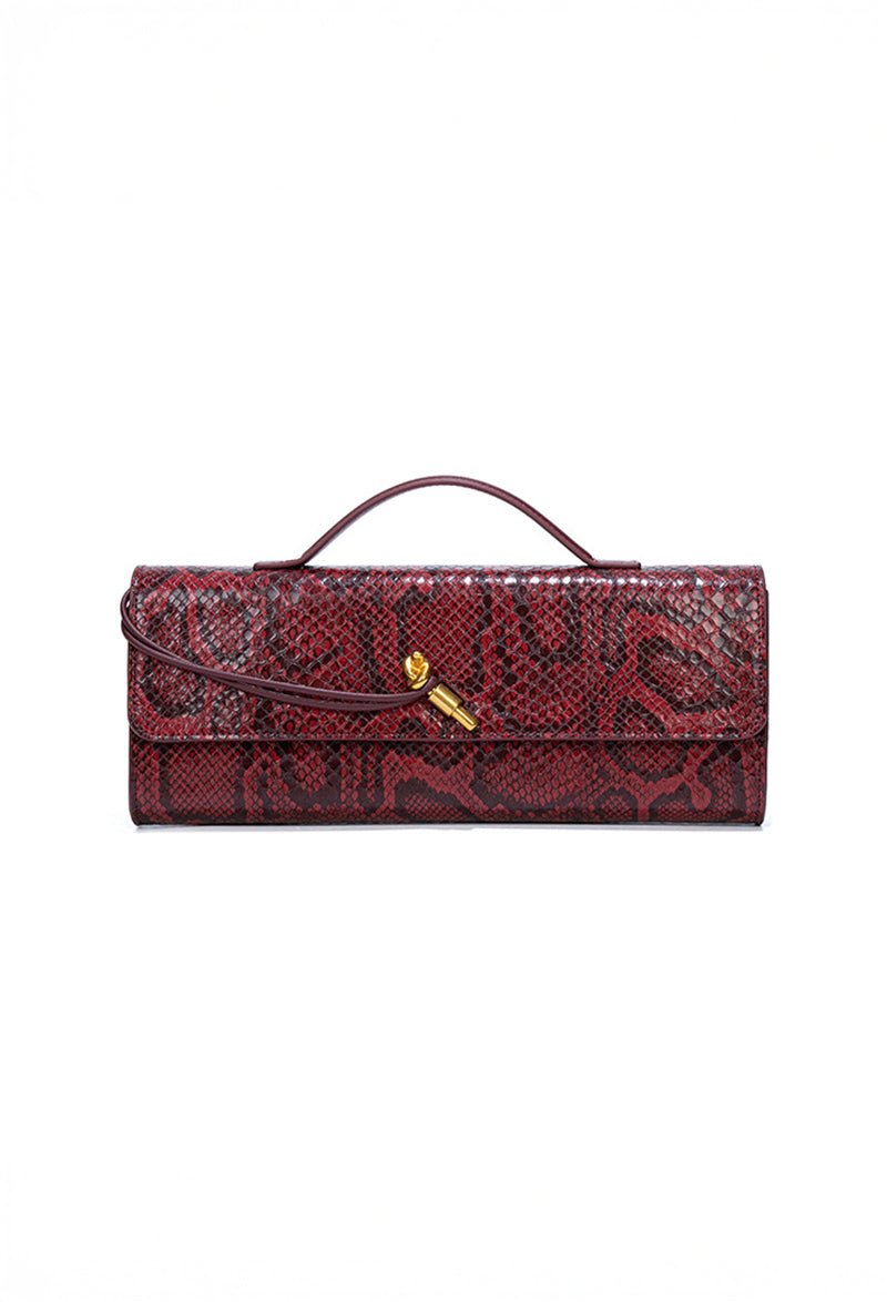Separhine | Snakeskin Clutch Bag – Faux Leather Evening Bag with Gold Lock - in Wine Red | Arvea Bags