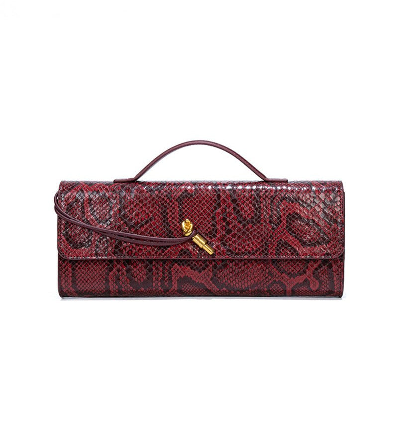 Separhine | Snakeskin Clutch Bag – Faux Leather Evening Bag with Gold Lock - in Wine Red | Arvea Bags