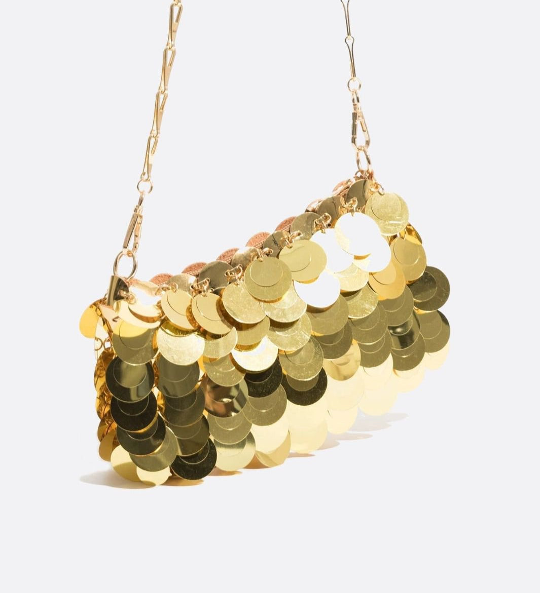 Sequin Chain Bag – Statement Party Clutch - in Gold | Arvea Bags