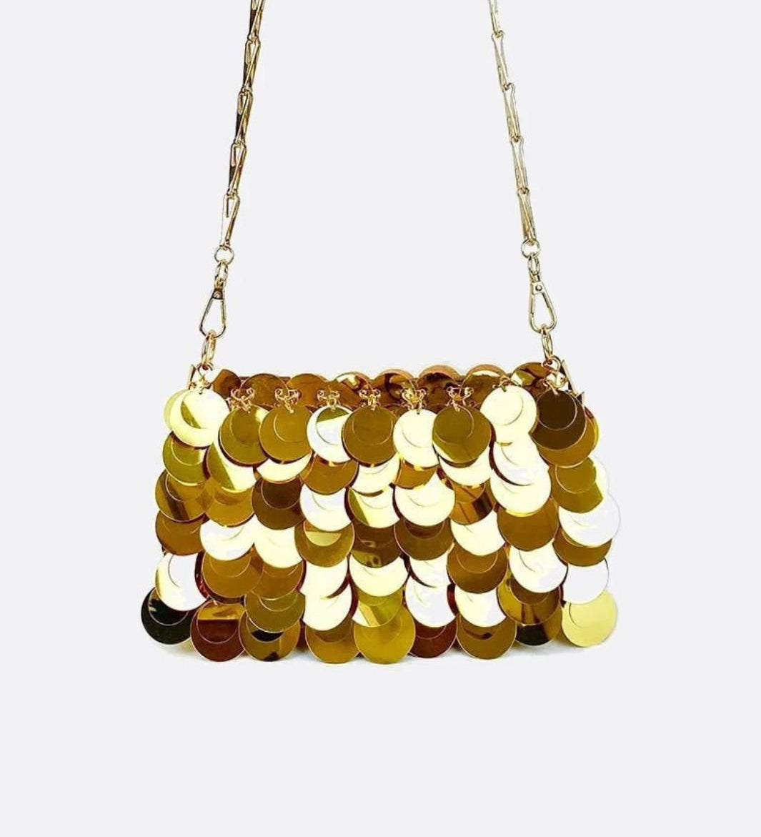 Sequin Chain Bag – Statement Party Clutch - in Gold | Arvea Bags
