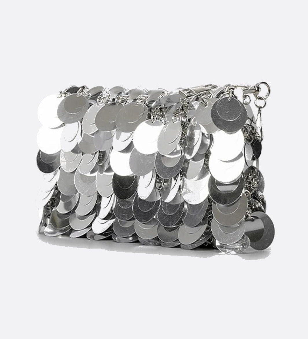 Sequin Shoulder Bag – Party Clutch with Chain Strap - in Silver | Arvea Bags