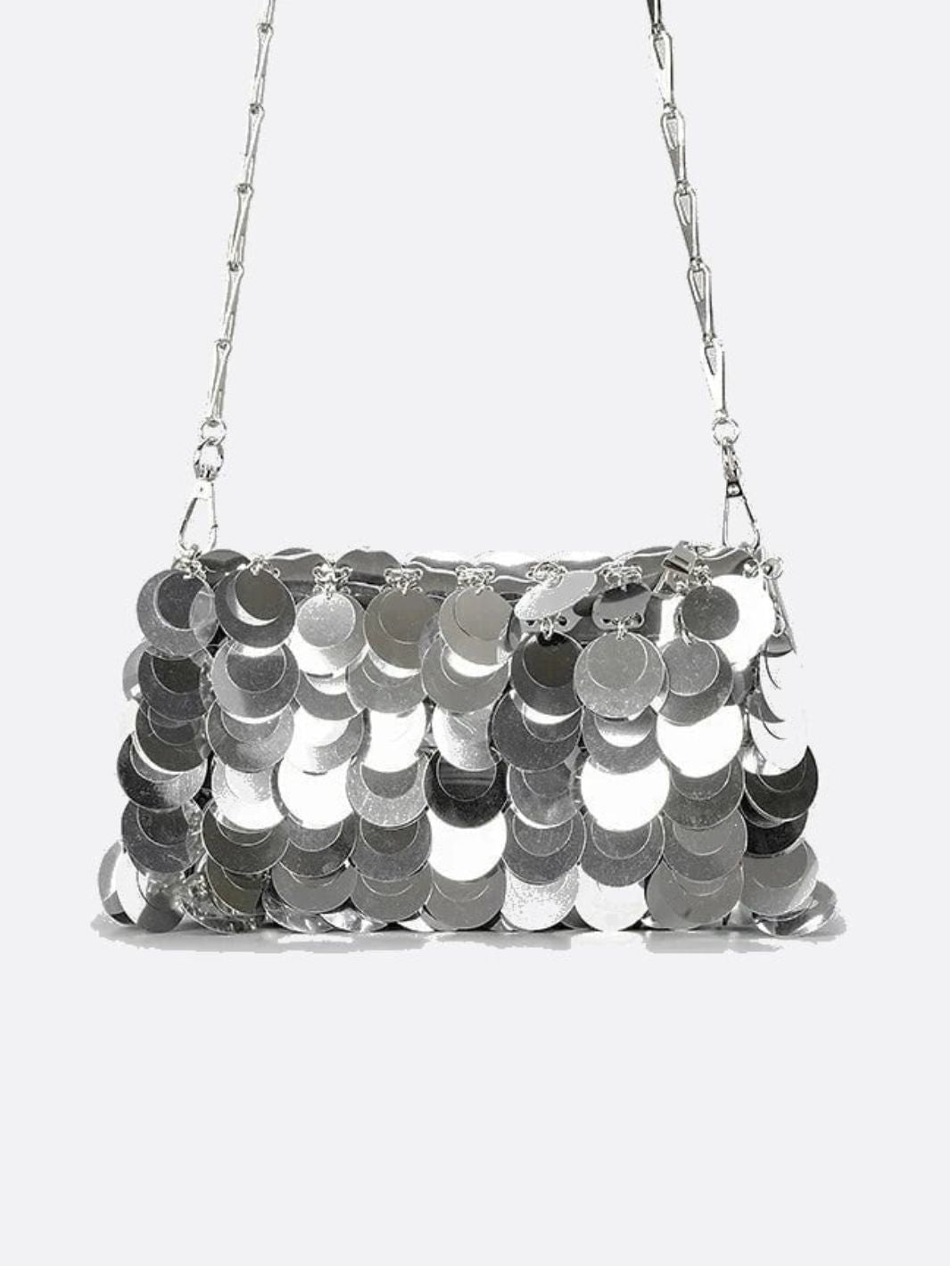 Sequin Shoulder Bag – Party Clutch with Chain Strap - in Silver | Arvea Bags