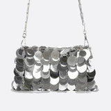 Sequin Shoulder Bag – Party Clutch with Chain Strap - in Silver | Arvea Bags