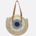Serena Round Colorblock Straw Bag – Multicolor Circle Tote - in Beige | Arvea Bags