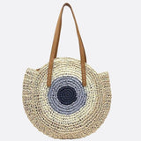 Serena Round Colorblock Straw Bag – Multicolor Circle Tote - in Beige | Arvea Bags