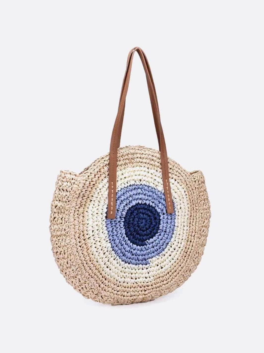 Serena Round Colorblock Straw Bag – Multicolor Circle Tote - in Beige | Arvea Bags