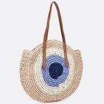 Serena Round Colorblock Straw Bag – Multicolor Circle Tote - in Beige | Arvea Bags