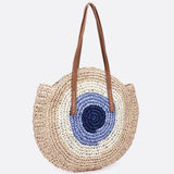 Serena Round Colorblock Straw Bag – Multicolor Circle Tote - in Beige | Arvea Bags
