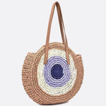 Serena Round Colorblock Straw Bag – Multicolor Circle Tote - in Light Brown | Arvea Bags
