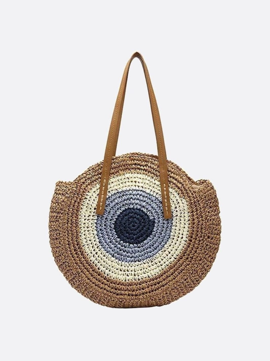 Serena Round Colorblock Straw Bag – Multicolor Circle Tote - in Light Brown | Arvea Bags
