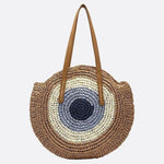Serena Round Colorblock Straw Bag – Multicolor Circle Tote - in Light Brown | Arvea Bags