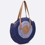 Serena Round Colorblock Straw Bag – Multicolor Circle Tote - in Navy Blue | Arvea Bags