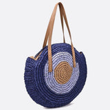 Serena Round Colorblock Straw Bag – Multicolor Circle Tote - in Navy Blue | Arvea Bags
