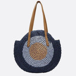 Serena Round Colorblock Straw Bag – Multicolor Circle Tote - in Navy Blue | Arvea Bags
