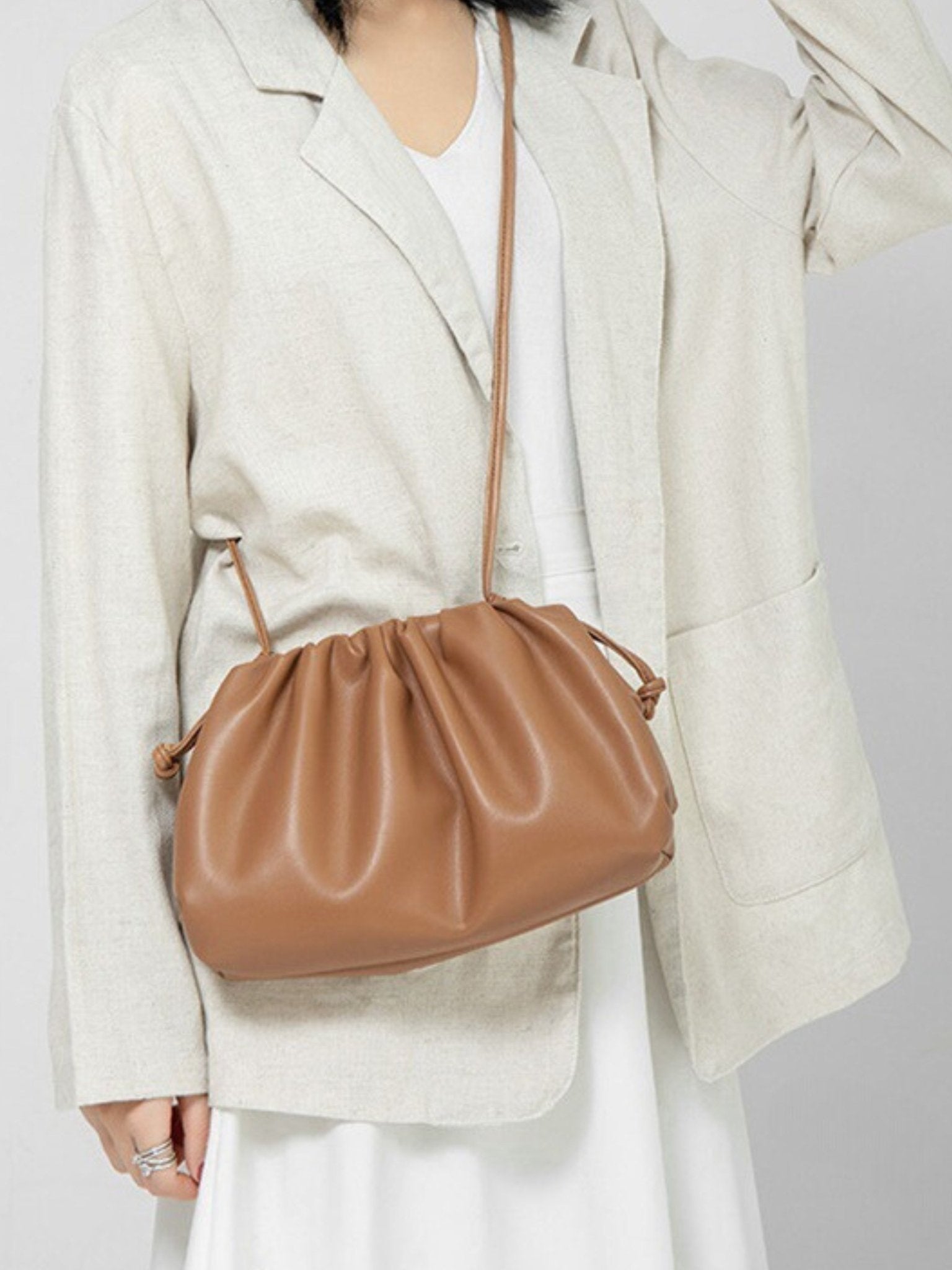 Serena Soft Leather Pouch Bag – Minimalist, Modern & Supple - in Caramel | Arvea Bags