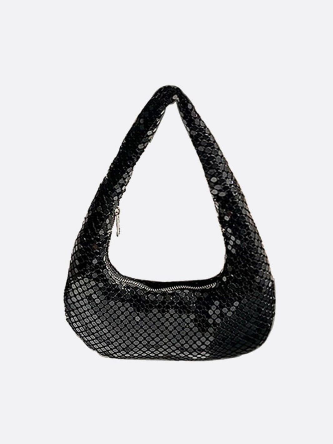 Shoulder bag with sequin mesh and curved silhouette - in Black | Arvea Bags