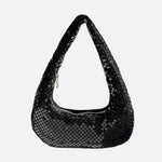 Shoulder bag with sequin mesh and curved silhouette - in Black | Arvea Bags
