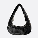 Shoulder bag with sequin mesh and curved silhouette - in Black | Arvea Bags