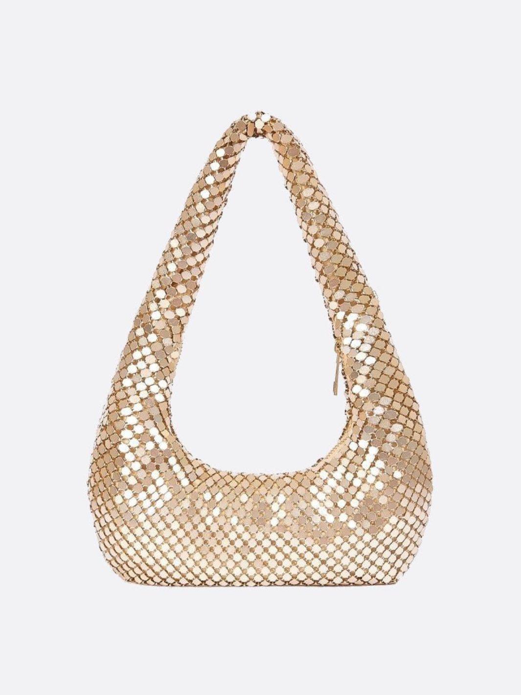 Shoulder bag with sequin mesh and curved silhouette - in Gold | Arvea Bags