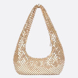 Shoulder bag with sequin mesh and curved silhouette - in Gold | Arvea Bags