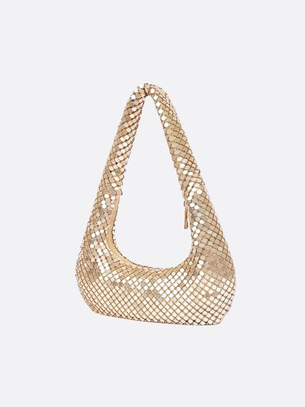 Shoulder bag with sequin mesh and curved silhouette - in Gold | Arvea Bags