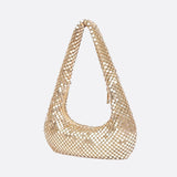 Shoulder bag with sequin mesh and curved silhouette - in Gold | Arvea Bags