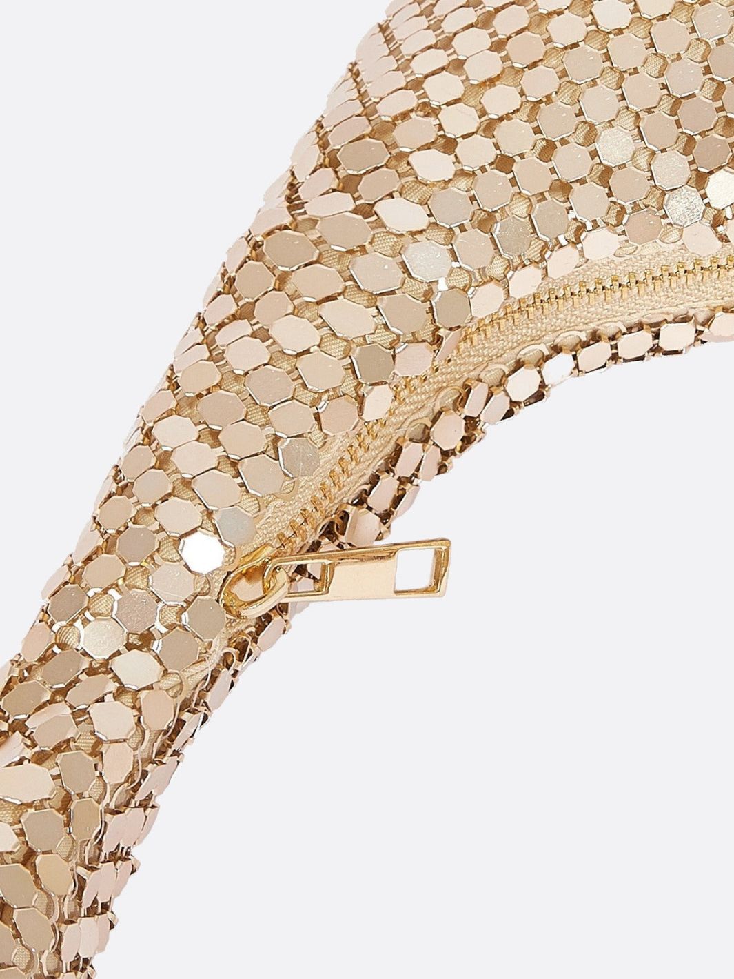 Shoulder bag with sequin mesh and curved silhouette - in Gold | Arvea Bags