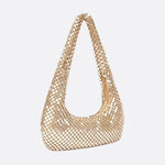 Shoulder bag with sequin mesh and curved silhouette - in Gold | Arvea Bags