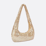 Shoulder bag with sequin mesh and curved silhouette - in Gold | Arvea Bags