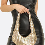 Shoulder bag with sequin mesh and curved silhouette - in Gold | Arvea Bags