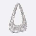 Shoulder bag with sequin mesh and curved silhouette - in Silver | Arvea Bags