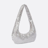 Shoulder bag with sequin mesh and curved silhouette - in Silver | Arvea Bags