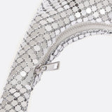 Shoulder bag with sequin mesh and curved silhouette - in Silver | Arvea Bags