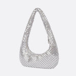 Shoulder bag with sequin mesh and curved silhouette - in Silver | Arvea Bags