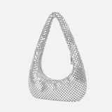 Shoulder bag with sequin mesh and curved silhouette - in Silver | Arvea Bags