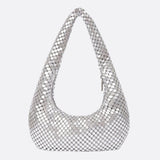 Shoulder bag with sequin mesh and curved silhouette - in Silver | Arvea Bags
