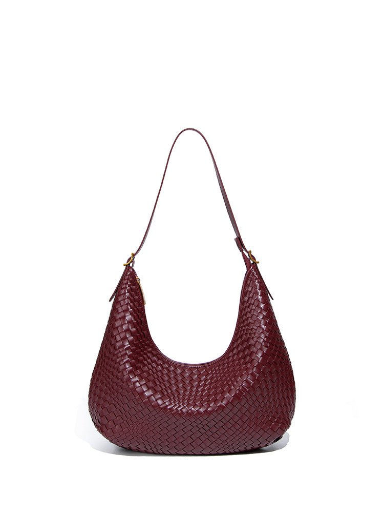 Siena | Brown Woven Leather Shoulder Bag – Sophisticated & Timeless - in Burgundy | Arvea Bags