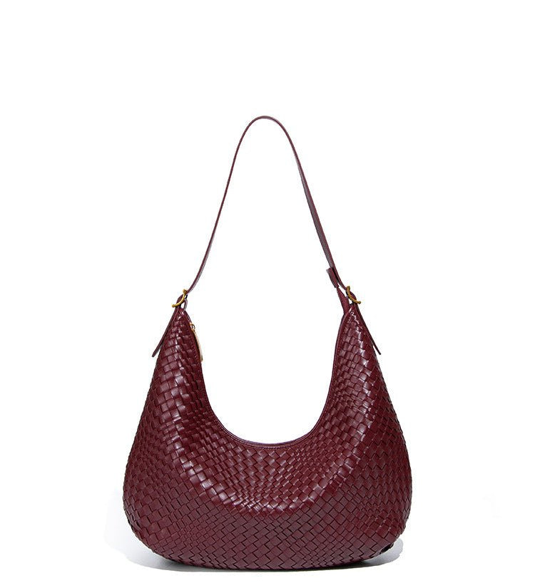 Siena | Brown Woven Leather Shoulder Bag – Sophisticated & Timeless - in Burgundy | Arvea Bags