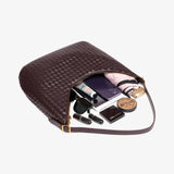 Siena | Brown Woven Leather Shoulder Bag – Sophisticated & Timeless - in Grey | Arvea Bags